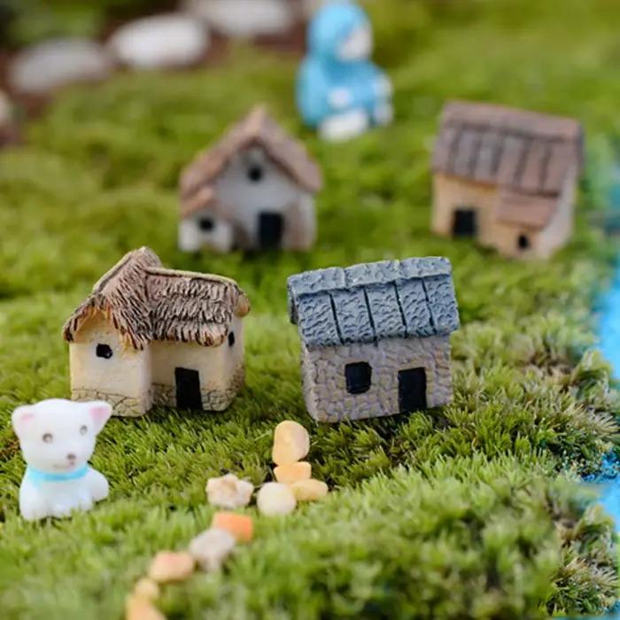 2 pièces maison fantaisie Miniatures petit paysage chalet résine artisanat ornement Mini Figurines mousse Terrarium décor