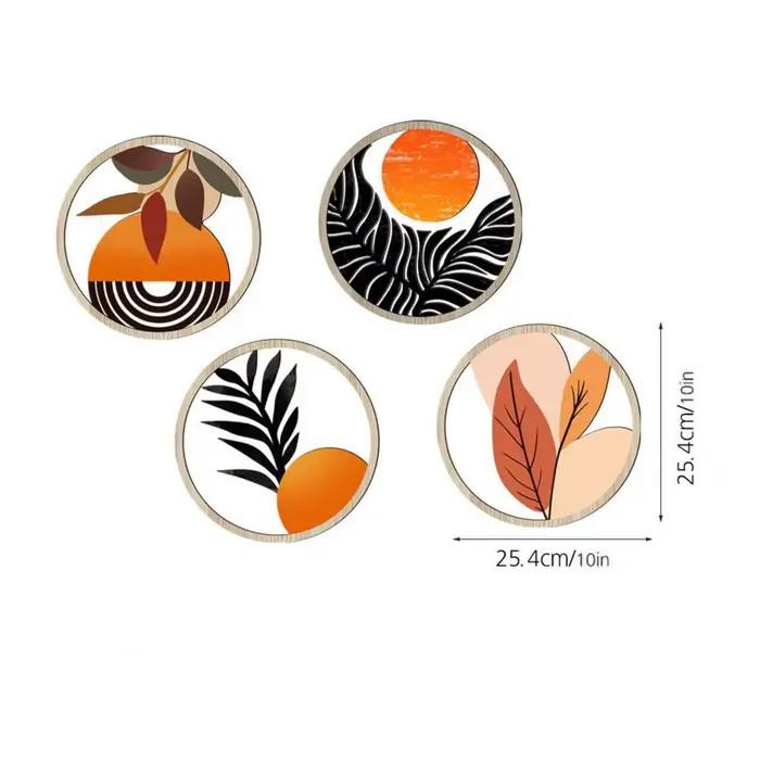 4 Pièces Décoration Murale Ronde en Bois Style Bohème, Cercle Creux Bohème, Décoration Murale Minimaliste Neutre, Panneau Mural Suspendu Style Ferme