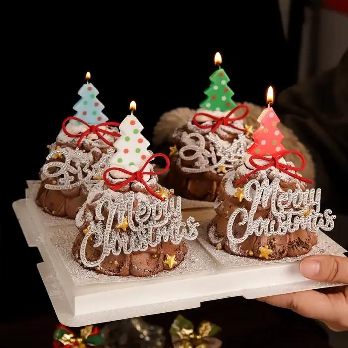 [Nël]1/5 bougies de Noël. Décorations de gâteaux d'anniversaire. Bougie colorée