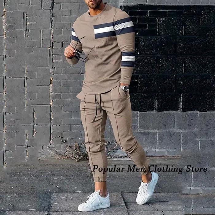 Ensemble de vêtements pour hommes, t-shirt à manches longues + pantalon, survêtement décontracté, costume 2 pièces, vêtements de sport pour printemps, Streetwear surdimensionné