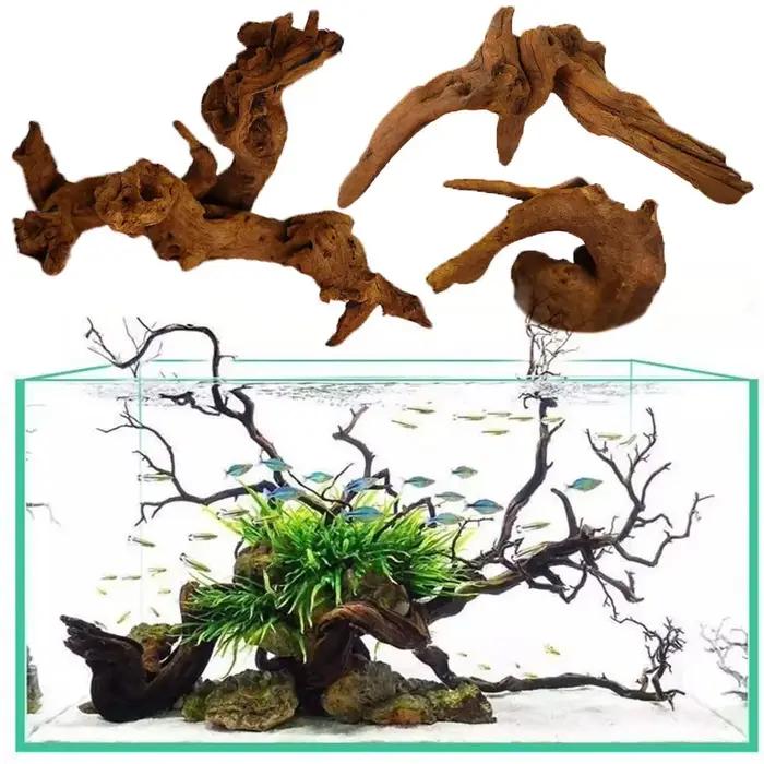Décoration d'aquarium de tronc d'arbre naturel, ornements d'aménagement paysager en bois enfoncé, ornement d'aquarium de différentes formes