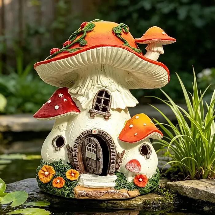 Statue de maison en forme de champignon