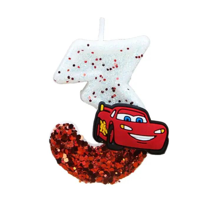 Bougie numérique 0-9 Racing Story, bougie d'anniversaire Lightning McQueen, gâteau mignon avec plug-in