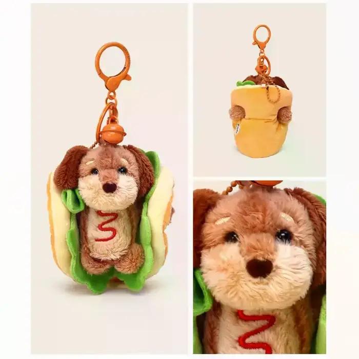 Porte-clés Teckel Mignon, Porte-clés Chien Teckel Hamburger, Breloque de Sac en Peluche, Accessoire Double Fonction, Adorable Chaîne à Clés