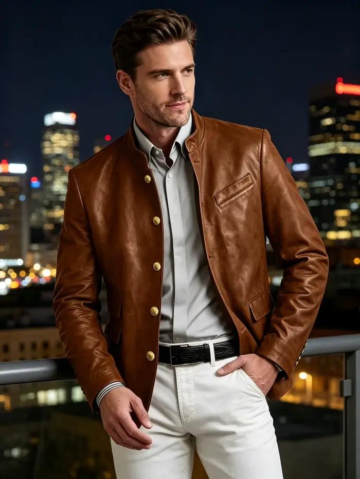 Veste en cuir pour homme, simple boutonnage, coupe ajustée, style décontracté et tendance, pour le sport, la moto, les mariages, les banquets et les affaires
