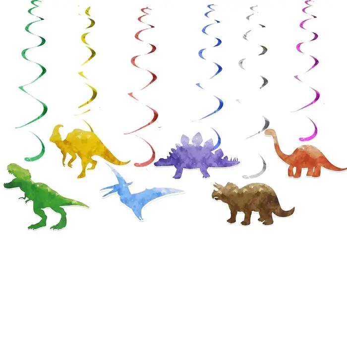 Guirlande de bannière de dinosaure, décor de fête de dinosaure, tourbillons suspendus, fournitures de décoration pour fête d'anniversaire pour enfant
