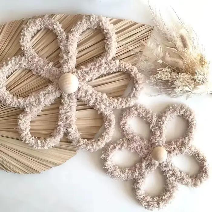 2 pièces Boho pépinière décor pour fille marguerite fleur tissé macramé tenture murale bohème