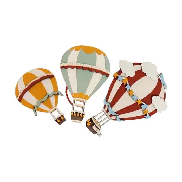 Lot de 3 décorations murales pour chambre d'enfant en forme de montgolfière : Pièces en bois découpées
