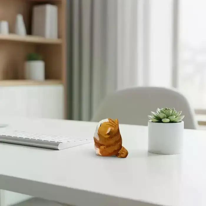 Statue de chat en bois sculptée à la main
