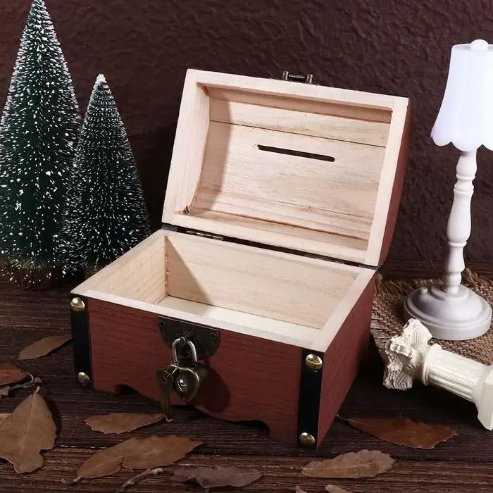 Boîte de rangement décorative créative en bois pour pièces de monnaie boîte au trésor boîte d'économie d'argent pour collection et décoration intérieure occasions spéciales cadeau pour anniversaire noël
