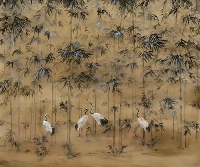 Papier peint personnalisé style rétro forêt de bambou en soie autocollant pour salon chambre à coucher cuisine chambre d'enfants maison de mariage chambre des aînés résistant à l'humidité isolation thermique respectueux de l'environnement