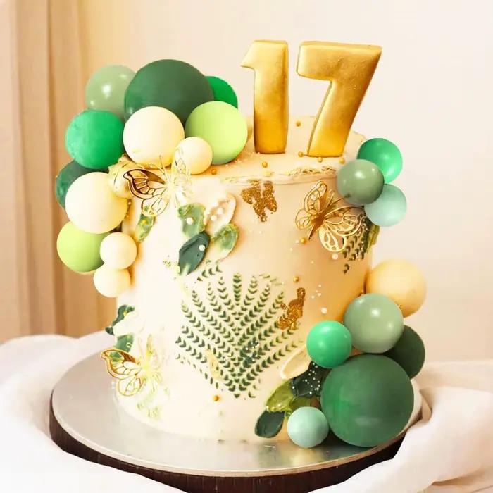 Décoration de gâteau en boules vertes sauge