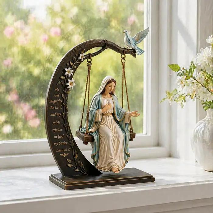 Statue en résine Jésus sur balançoire, figurine religieuse chrétienne, Jésus lisant la Bible, décoration de bureau et de maison chrétienne