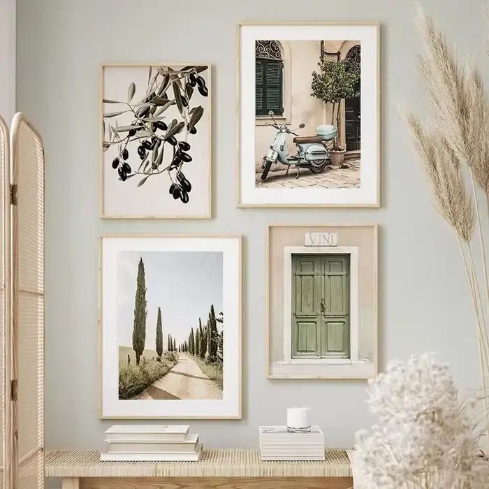 Italie Vespa cyprès arbre volée toscane branche d'olivier mur Art toile peinture affiches et impressions photos pour décor de salon