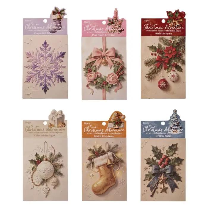 10 feuilles de papier décoratif gaufré à thème de Noël