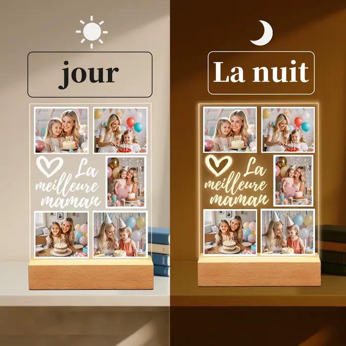Veilleuse acrylique à photo personnalisée pour Maman – Cadre LED personnalisé de la part de votre Fils/Fille – Cadeau unique pour Fête des Mères, Saint-Valentin ou Anniversaire