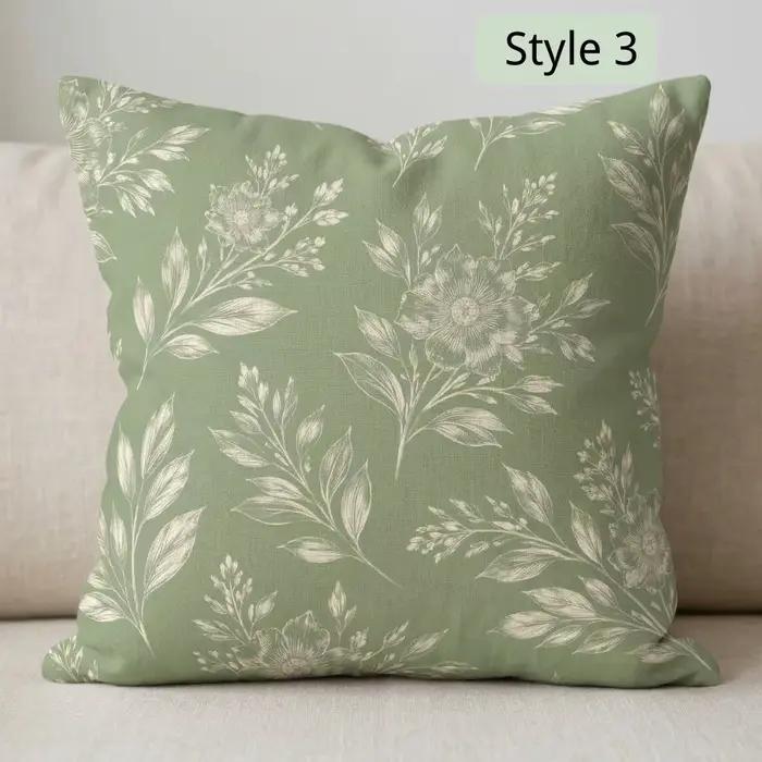 Housse de coussin botanique vert sauge