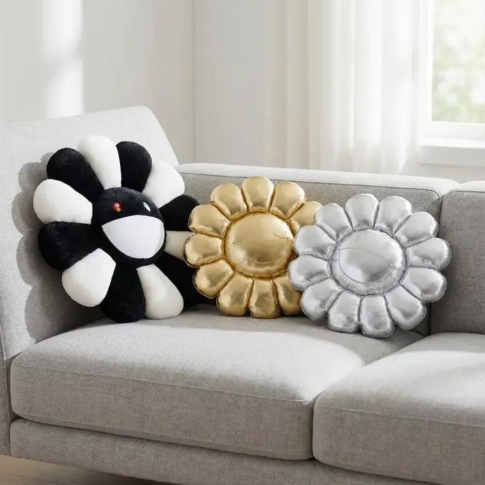 Coussin en peluche à fleurs mignonnes