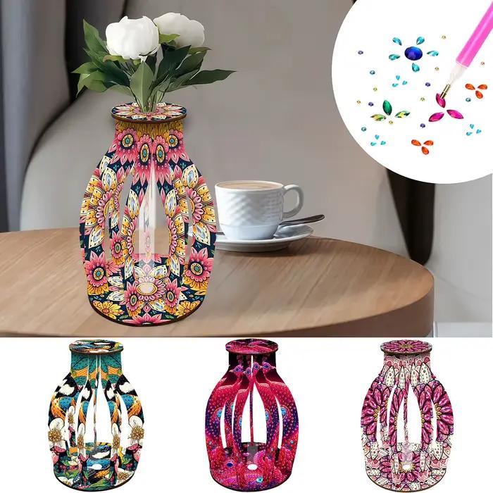 Vase en bois artisanal à faire soi-même avec un kit de peinture diamant et un thème mandala
