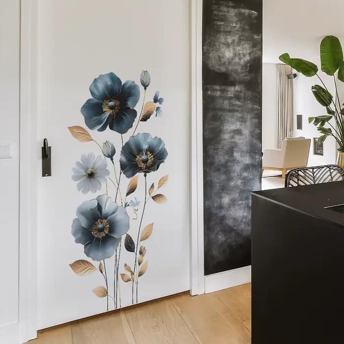 Autocollants muraux en vinyle aquarelle fleur bleue