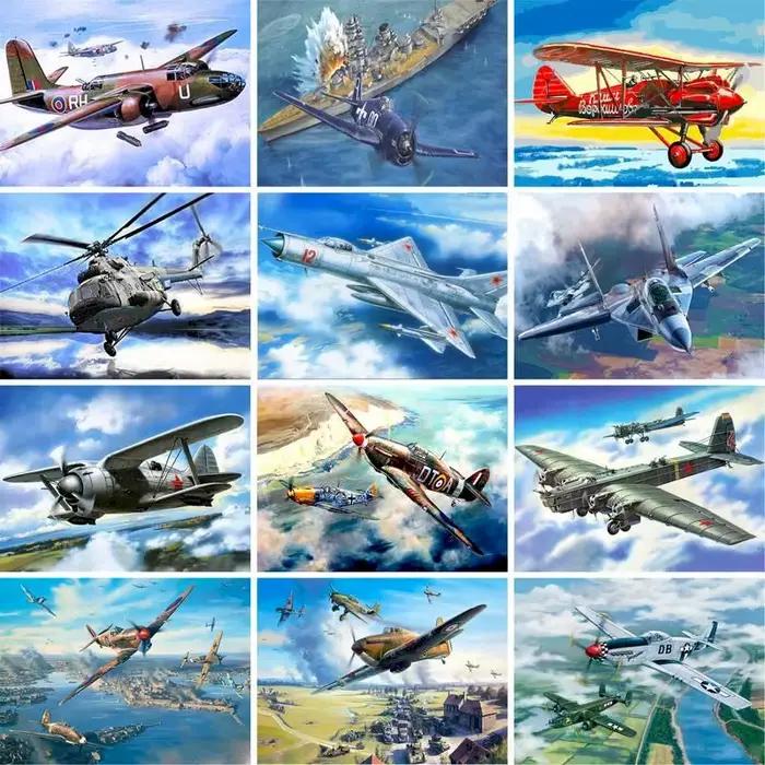 GATYZTORY-Peinture à l'huile de paysage d'avion par numéros pour adultes, cadre de bricolage, peint à la main, encadré sur toile, art de la décoration intérieure moderne