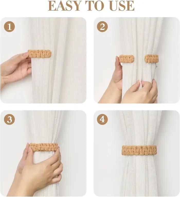 Attaches de rideaux bohèmes faits à la main en jute avec design en fibres naturelles – Supports élégants pour draperies