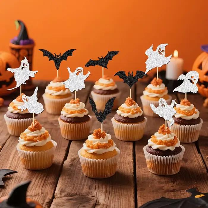 NUBECOM 24 pièces décoration de gâteau d'halloween paillettes fantôme et chauve-souris décoration de gâteau d'anniversaire décoration de gâteau de fête d'halloween