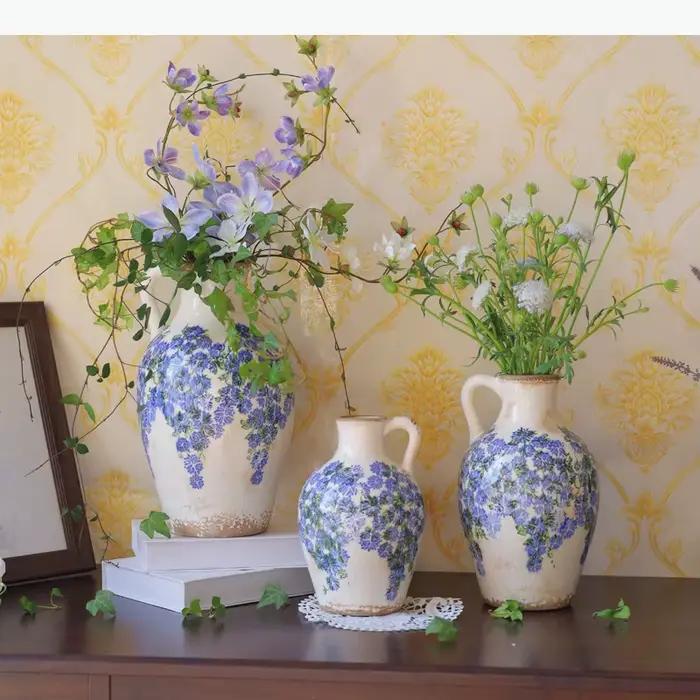 Vase en porcelaine bleue et blanche, pot rétro en céramique, fleurs bleues peintes à la main, pot de fleurs hydroponique, accessoires de décoration pour la maison