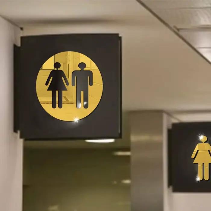 Autocollants muraux drôles pour femme et homme, affiche de toilette amovible, 3D, Surface miroir, signe d'entrée de toilette