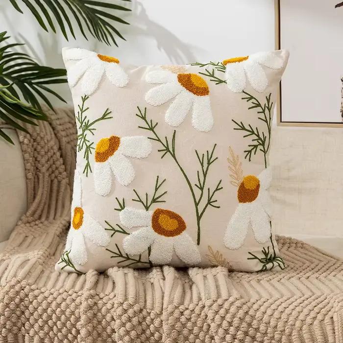 Décor à la maison housse de coussin florale fleur brodée lin Simple canapé tête de lit taie d'oreiller bureau