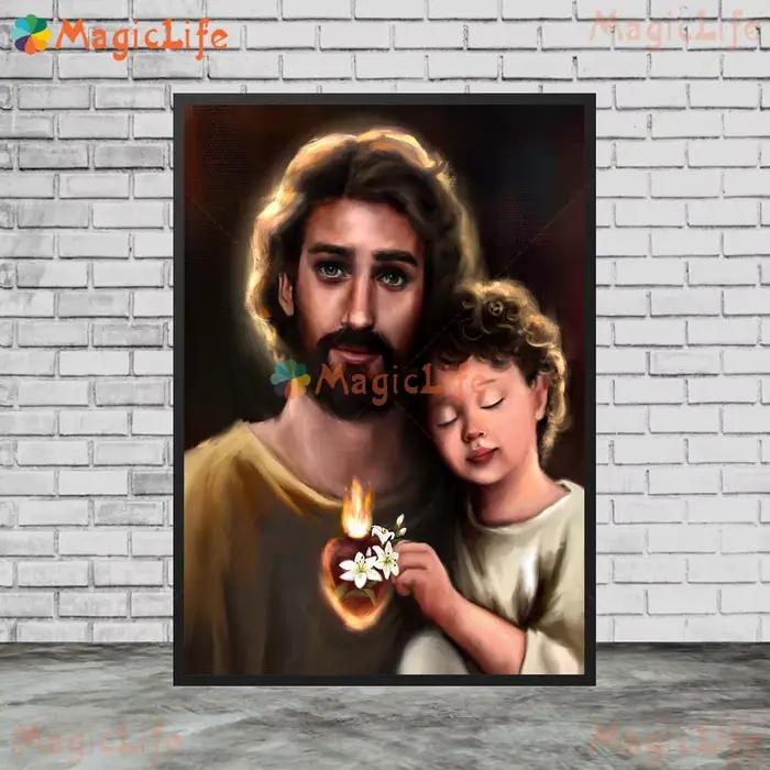 Affiche murale religieuse en toile impressionnée peinture de figurines moderne sans cadre pour décoration de maison bureau ou cadeau occasions spéciales