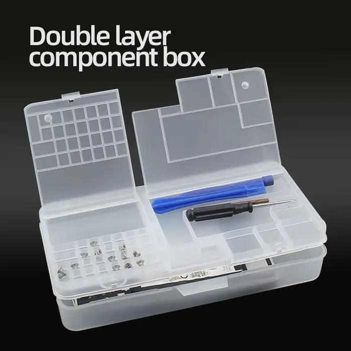 Boîte, composants électroniques, rangement en plastique Transparent, petits accessoires à vis, grille de Classification des outils