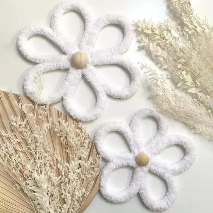 2 pièces Boho pépinière décor pour fille marguerite fleur tissé macramé tenture murale bohème