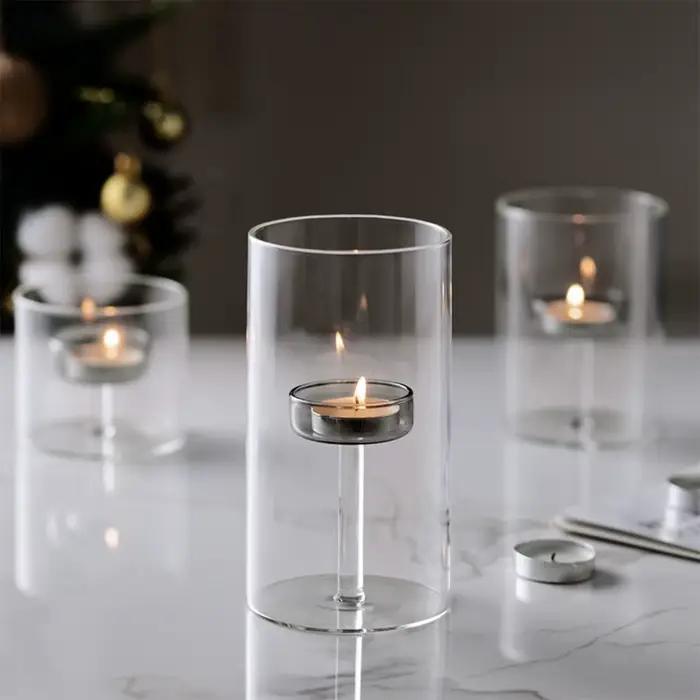 Bougeoir en verre de style européen INS, transparent, résistant à la chaleur, base solide, centre de table pour fête