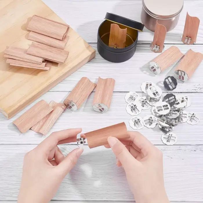 Mèches en bois naturel en forme de flamme, 10 pièces, noyau de cire, fournitures de fabrication de bougies, cire de Parffin de soja ondulée avec porte-mèche