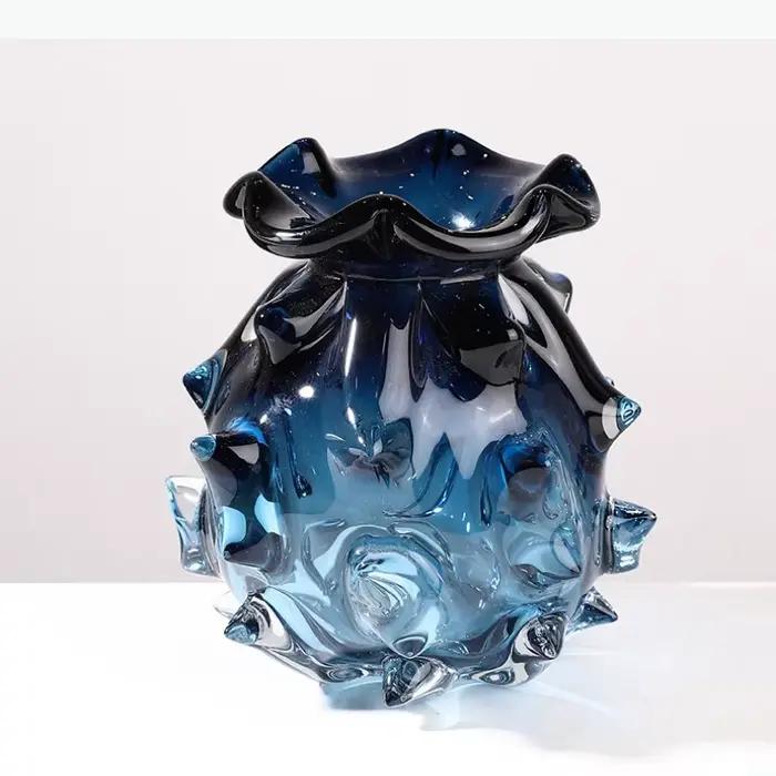 Vase en verre bleu à ondulations, accessoires pour arrangements floraux, hydroponie, terrarium, pot de fleurs, accessoires de décoration intérieure