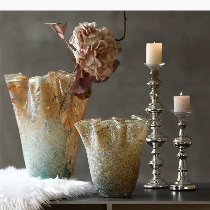 Vase en verre plissé à bord fleuri, pots de plantes, décoration de table, arrangement de fleurs, hydroponie, vases floraux, décoration esthétique de la pièce