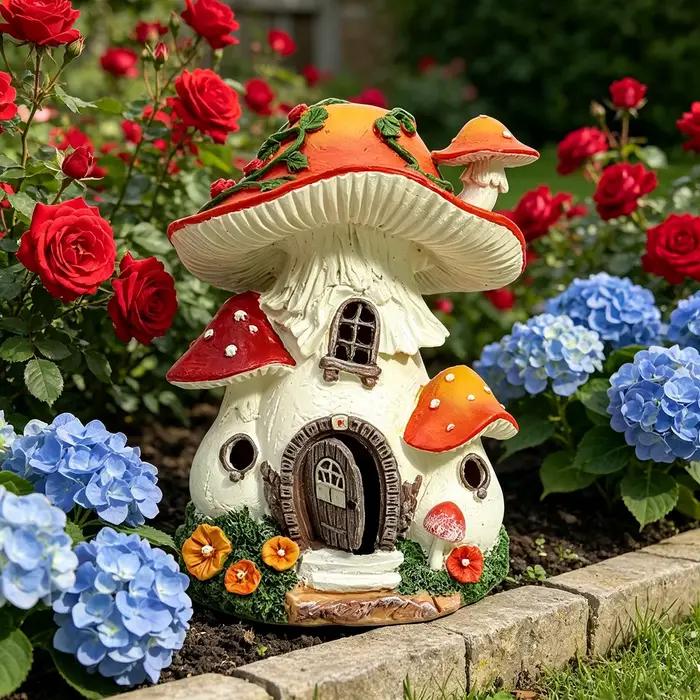 Statue de maison en forme de champignon