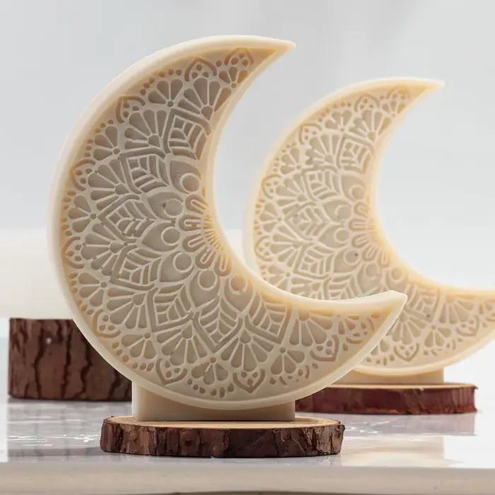 Moule en silicone pour bougie lune 3D, Eid Mubarak, Ramadan Mandala, croissant de lune, bougie étoile, moule en résine de gypse, cadeau de décoration du Ramadan