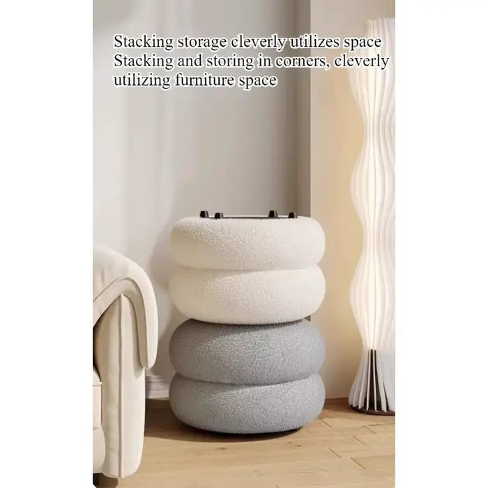 Petit tabouret de salon en laine d'agneau, banc rond domestique, tabouret de canapé pour enfants, tabouret bas, tabouret simple pour chaussures