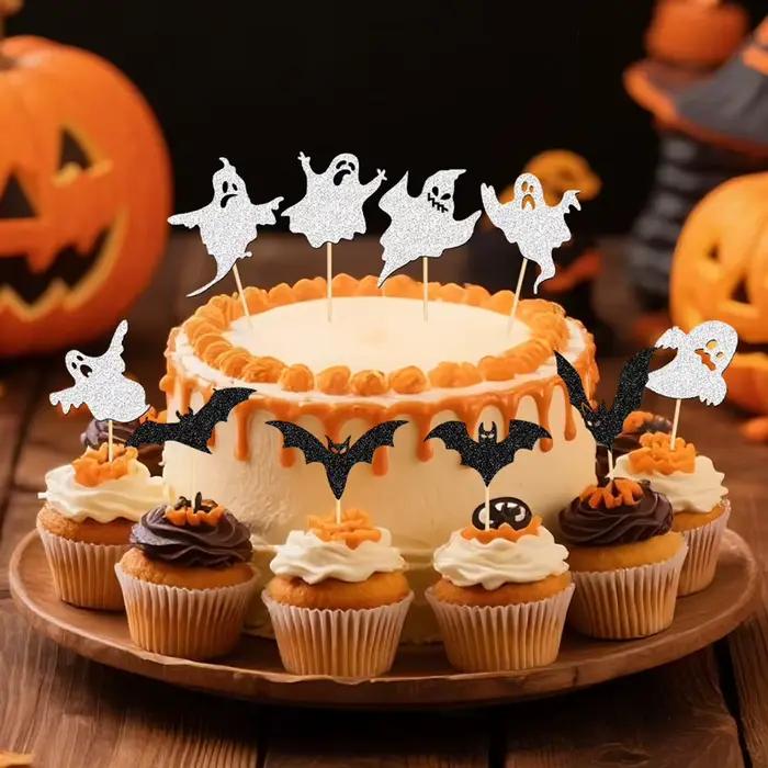 NUBECOM 24 pièces décoration de gâteau d'halloween paillettes fantôme et chauve-souris décoration de gâteau d'anniversaire décoration de gâteau de fête d'halloween