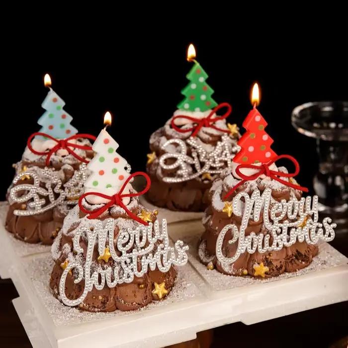 [Nël]1/5 bougies de Noël. Décorations de gâteaux d'anniversaire. Bougie colorée