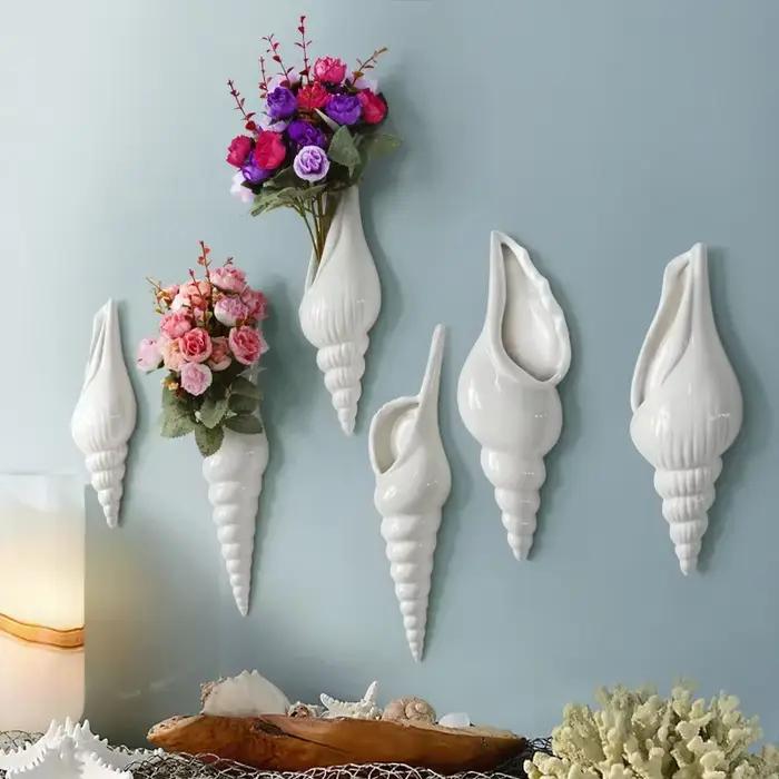 Décoration Murale Créative Coquillages et Étoiles de Mer pour la Maison, la Chambre et le Salon – Vase Suspendu Thème Nautique
