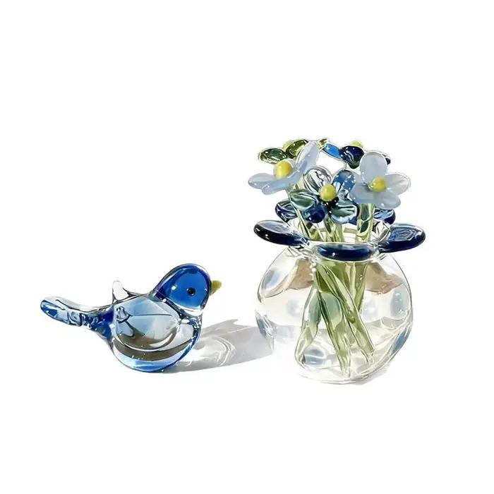 Sculpture florale artisanale en verre soufflé