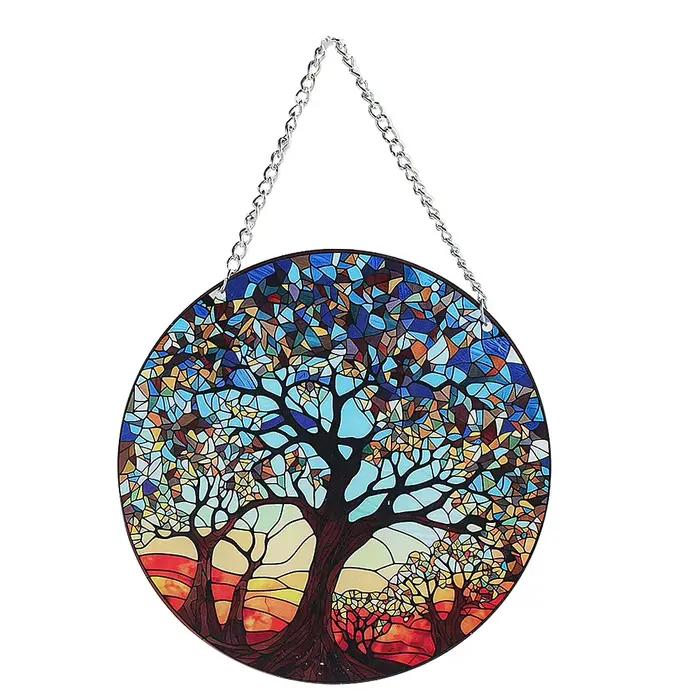 Arbre de vie rond peint en acrylique