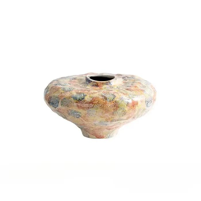 Vase en céramique fait main motifs colorés irréguliers vase à fleurs bouteille vintage accessoire arrangement floral décoration intérieure moderne occasionnels