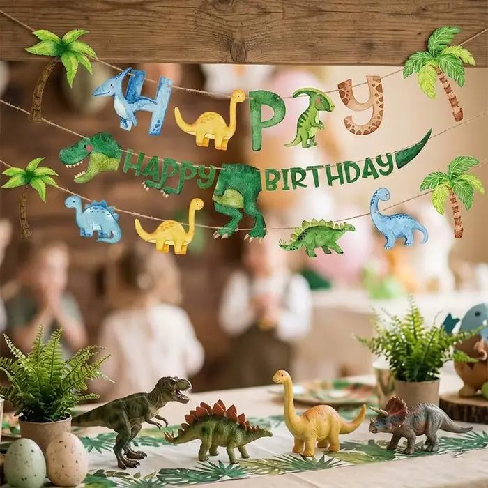 Bannière Joyeux Anniversaire Dinosaure, Guirlande Dino Aquarelle, Décoration de Fête Jungle Safari, Bannière pour Enfants Garçons Filles, Fournitures de Baby Shower