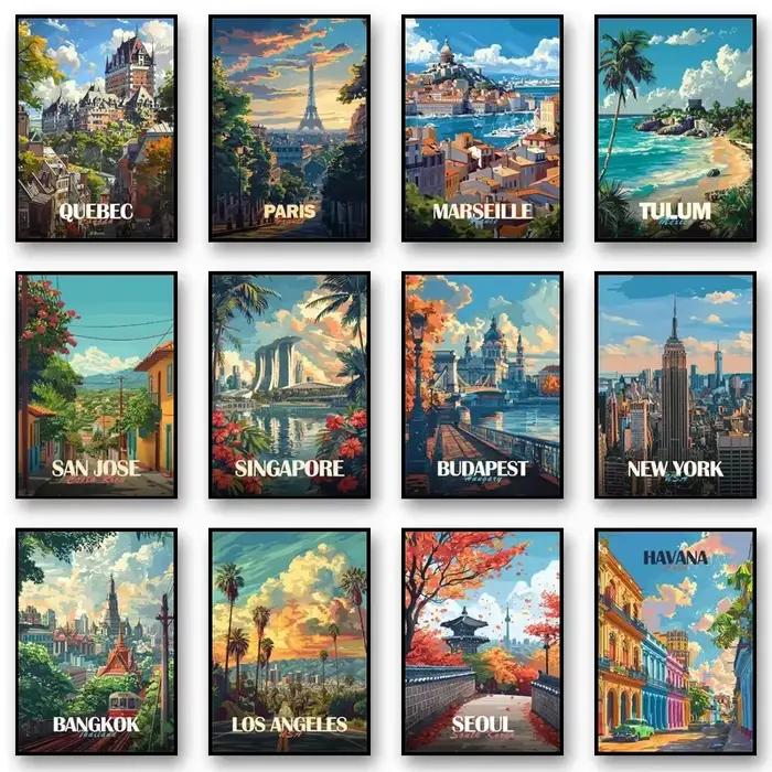 Classiques modernes paysages architecturaux célèbres autour du monde affiche toile peinture impression Art photo maison chambre décoration murale G