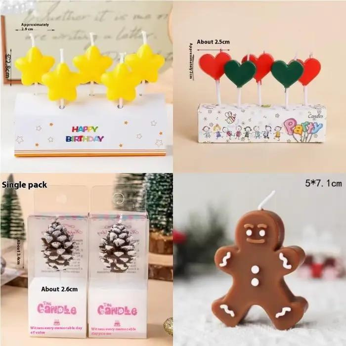 [Nël]1/5 bougies de Noël. Décorations de gâteaux d'anniversaire. Bougie colorée