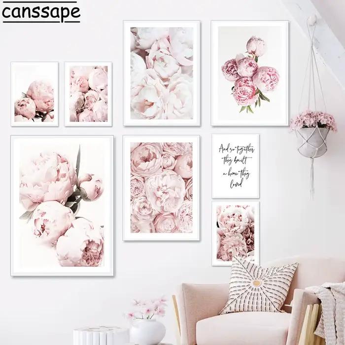 Toile avec fleurs roses et pivoines impression sur toile moderne rectangle vertical pour salon chambre cuisine à offrir occaions spéciales